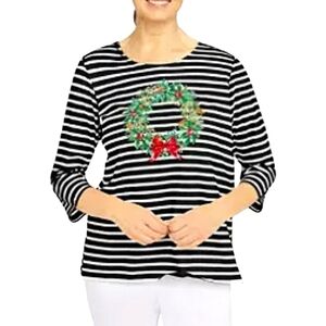 Alfred Dunner Striped Wreath Top